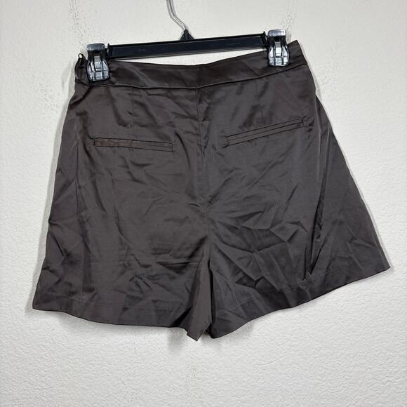 Zara Womens Size Small Flared Satin Shorts Brown Cotton Blend Pleated Pockets - Picture 3 of 8